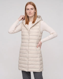 Long Sleeveless Quilted Hooded Gilet