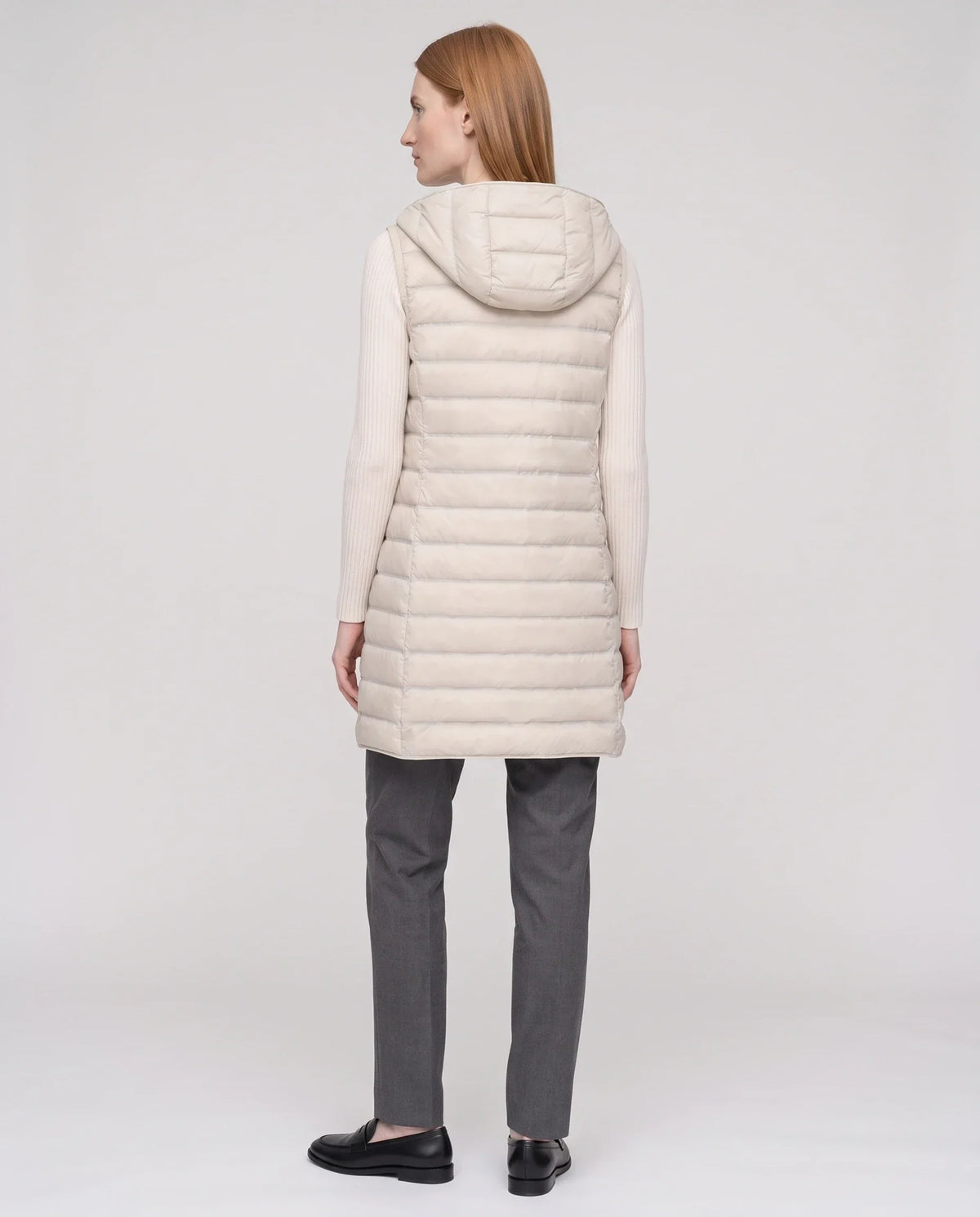 Long Sleeveless Quilted Hooded Gilet
