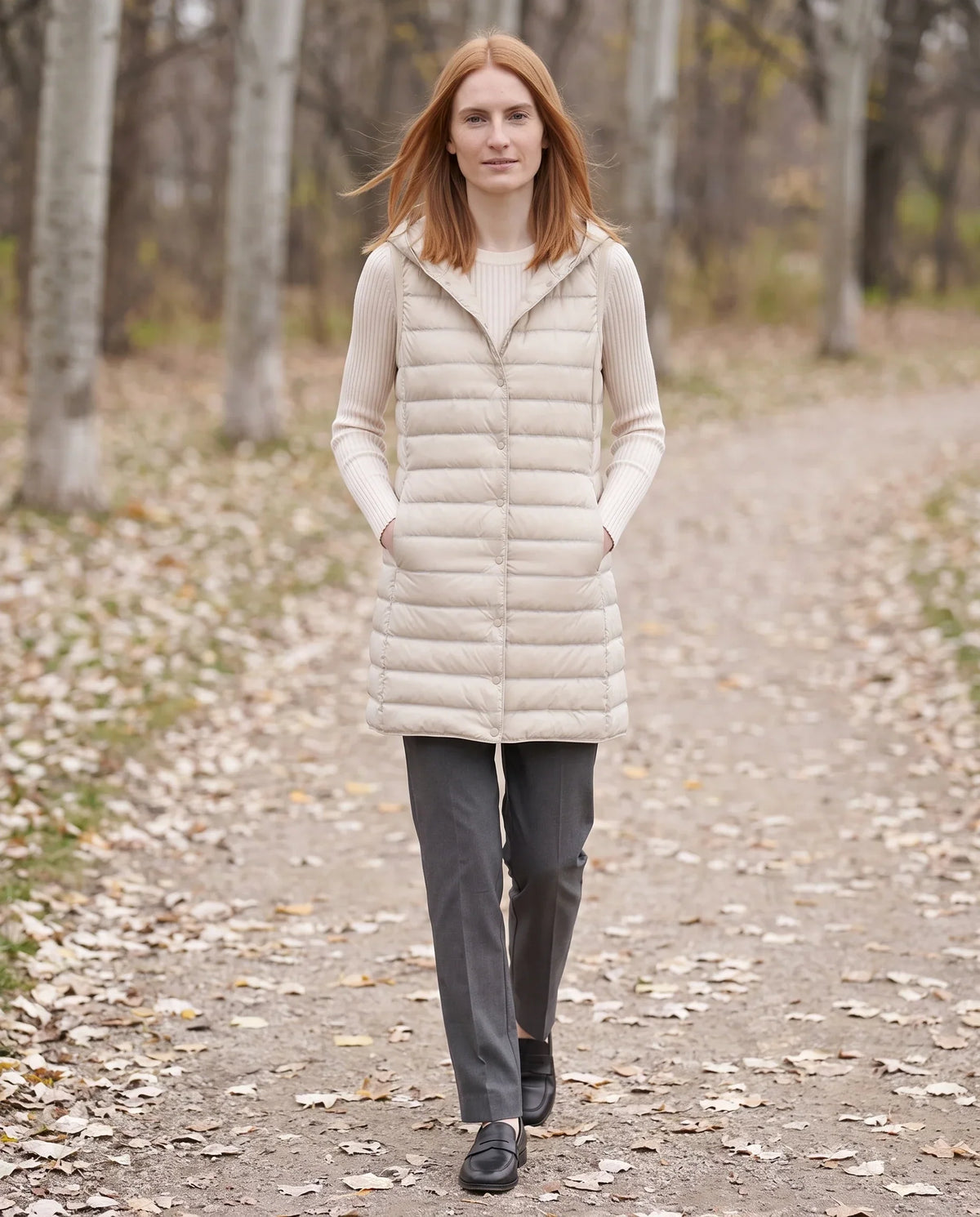 Long Sleeveless Quilted Hooded Gilet