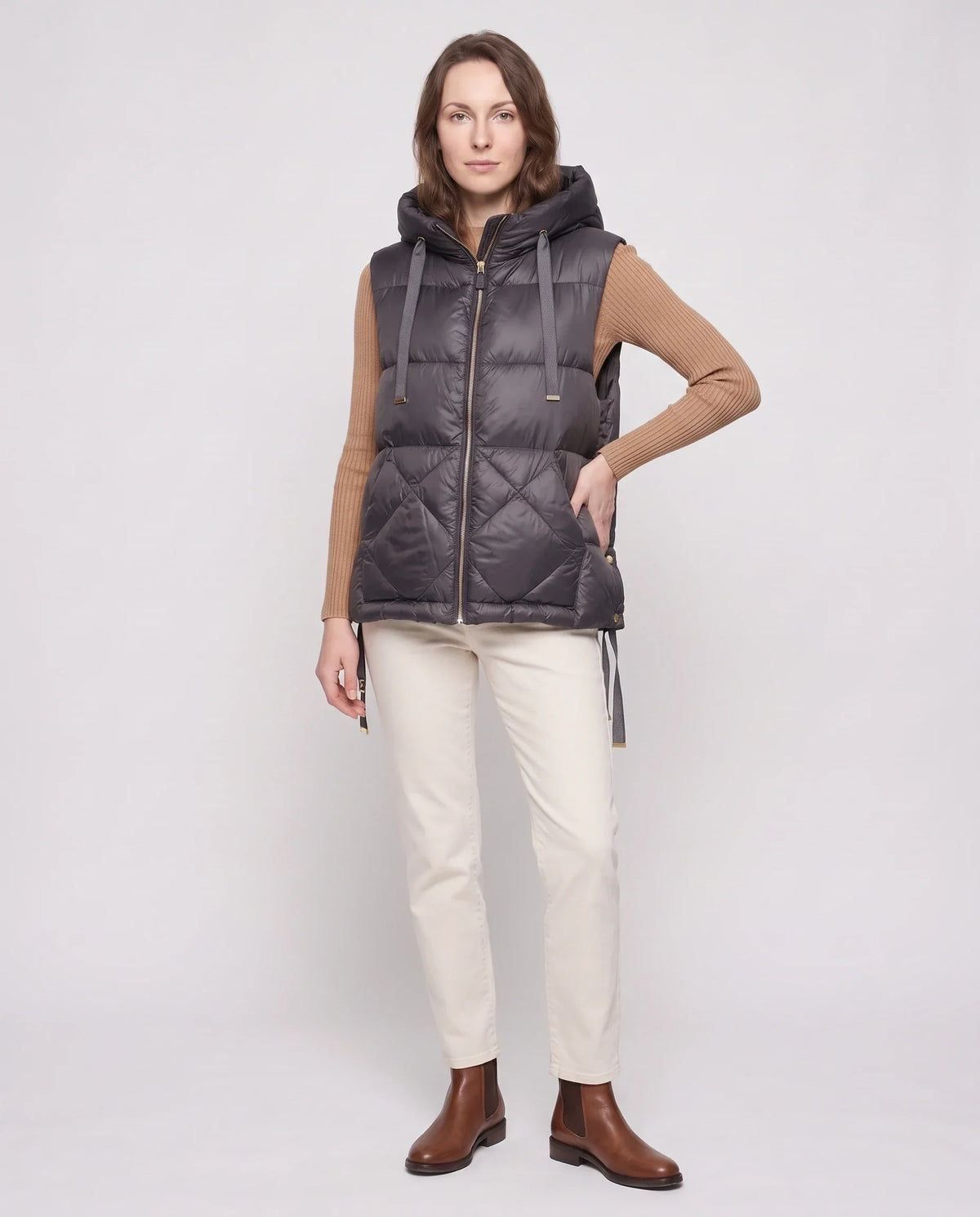 Quilted Puffer Gilet with Hood and Large Pockets