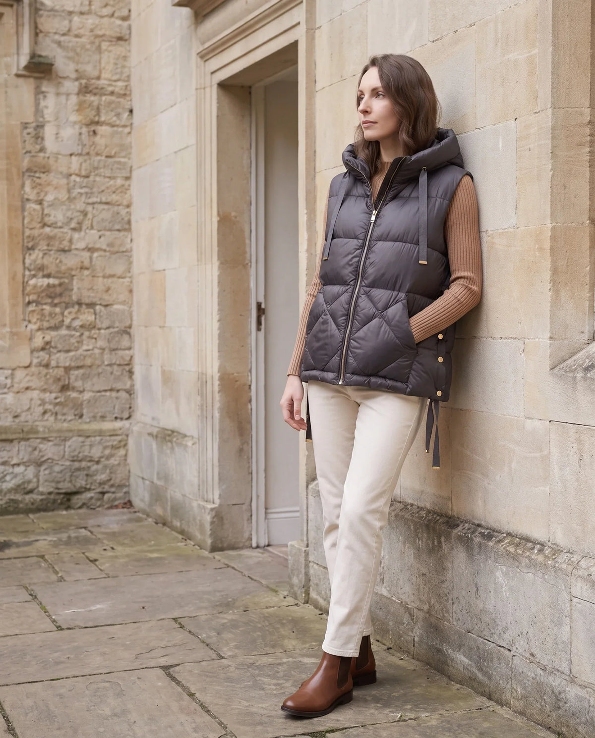 Quilted Puffer Gilet with Hood and Large Pockets