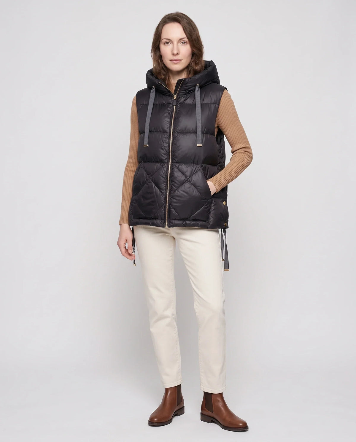 Quilted Puffer Gilet with Hood and Large Pockets