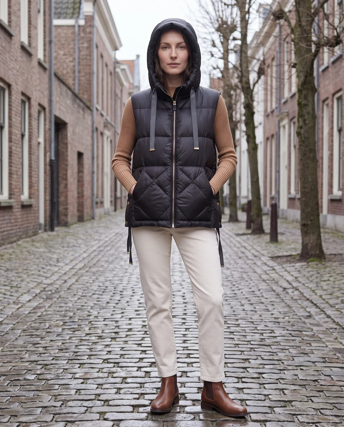 Quilted Puffer Gilet with Hood and Large Pockets
