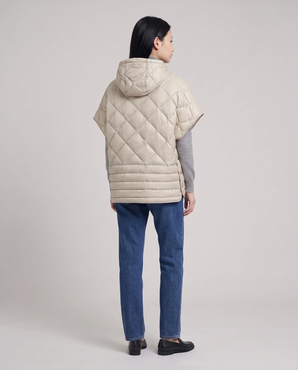 Quilted Cape Gilet with Hood and Gold Poppers