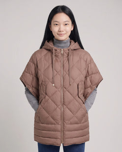 Quilted Cape Gilet with Hood and Gold Poppers