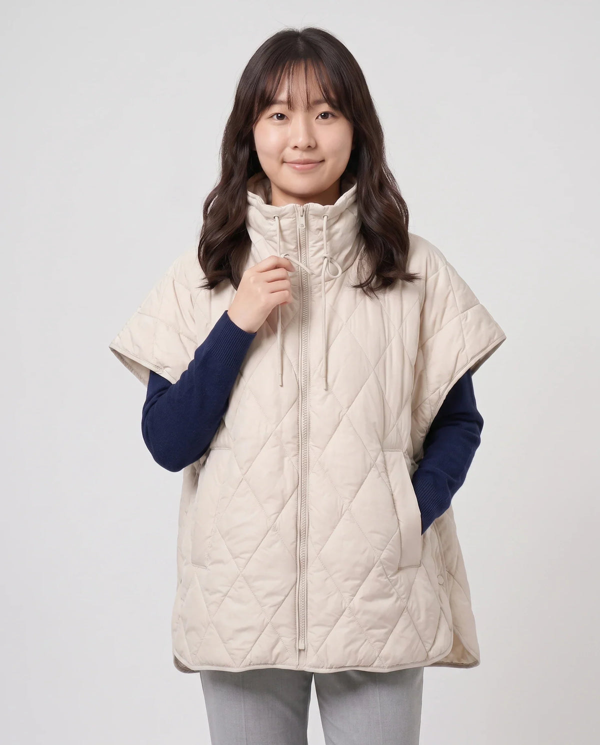 Quilted Cape Gilet with Drawcord Collar