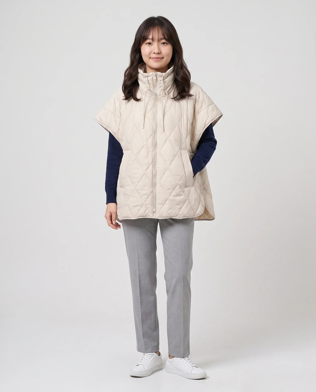Quilted Cape Gilet with Drawcord Collar