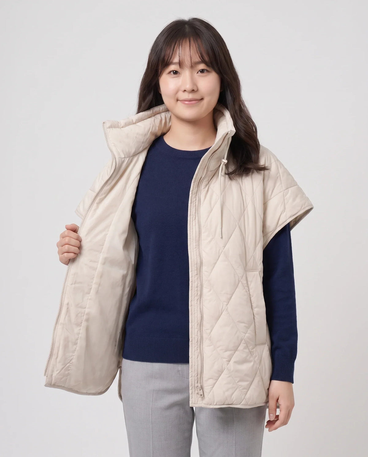 Quilted Cape Gilet with Drawcord Collar