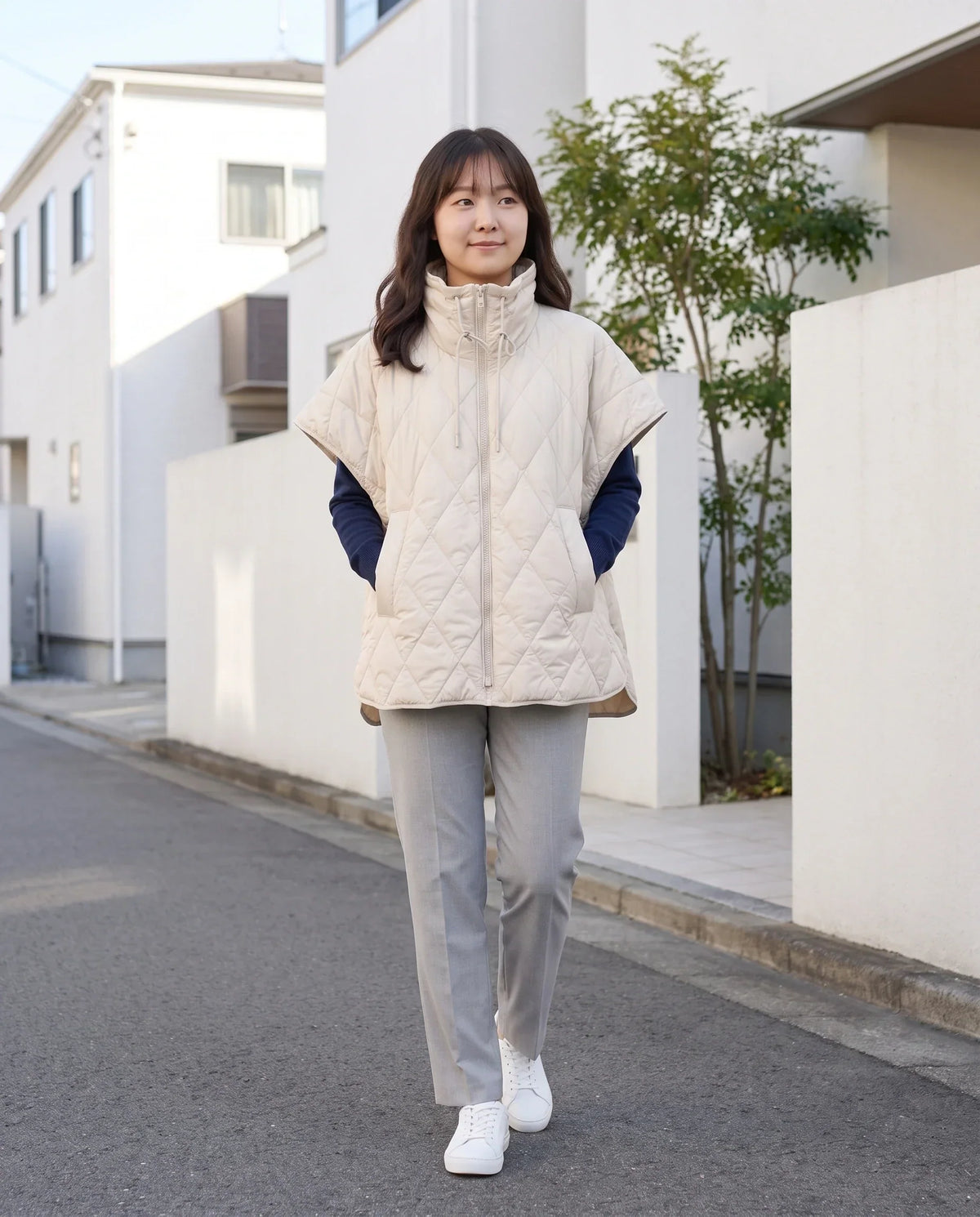 Quilted Cape Gilet with Drawcord Collar