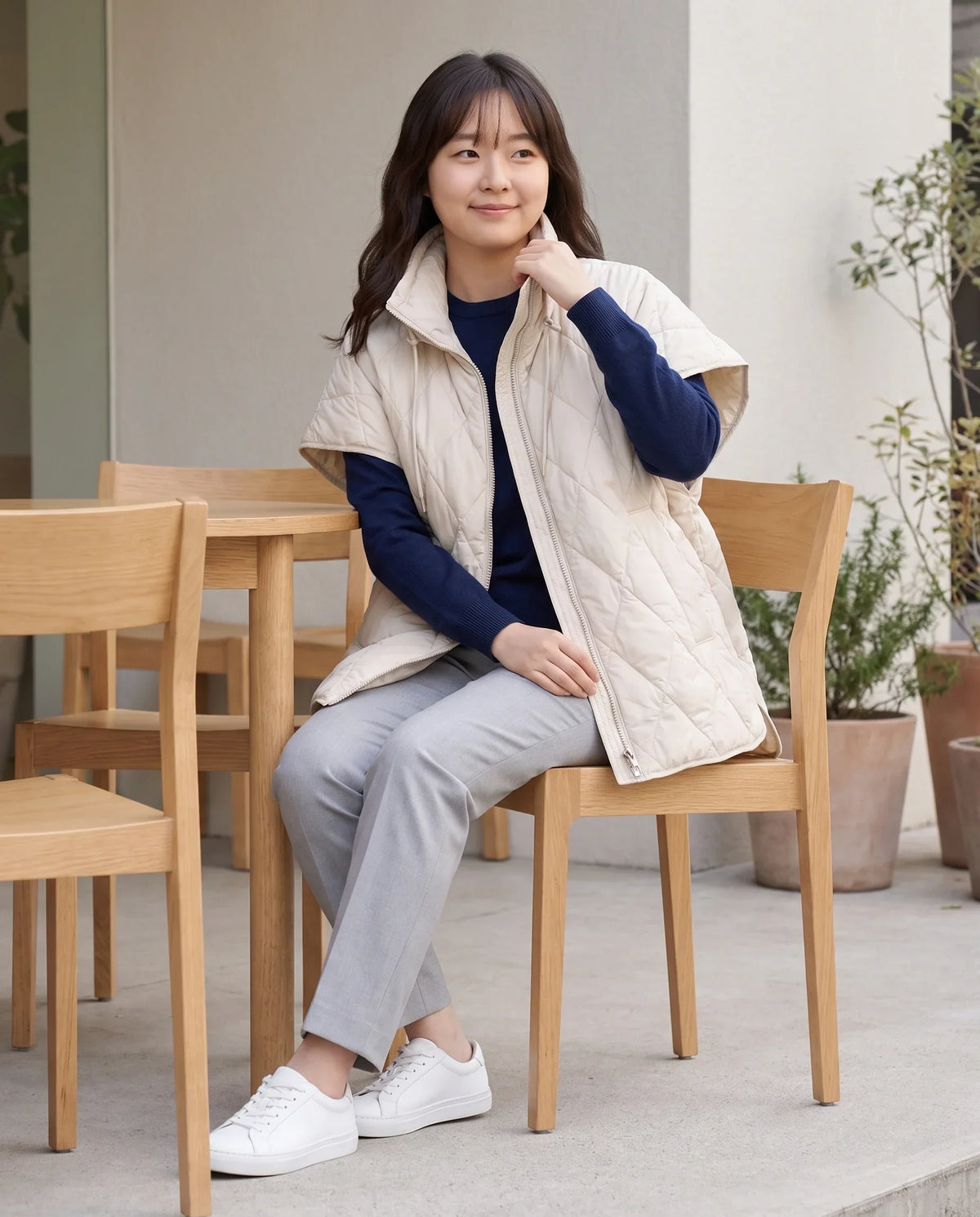 Quilted Cape Gilet with Drawcord Collar