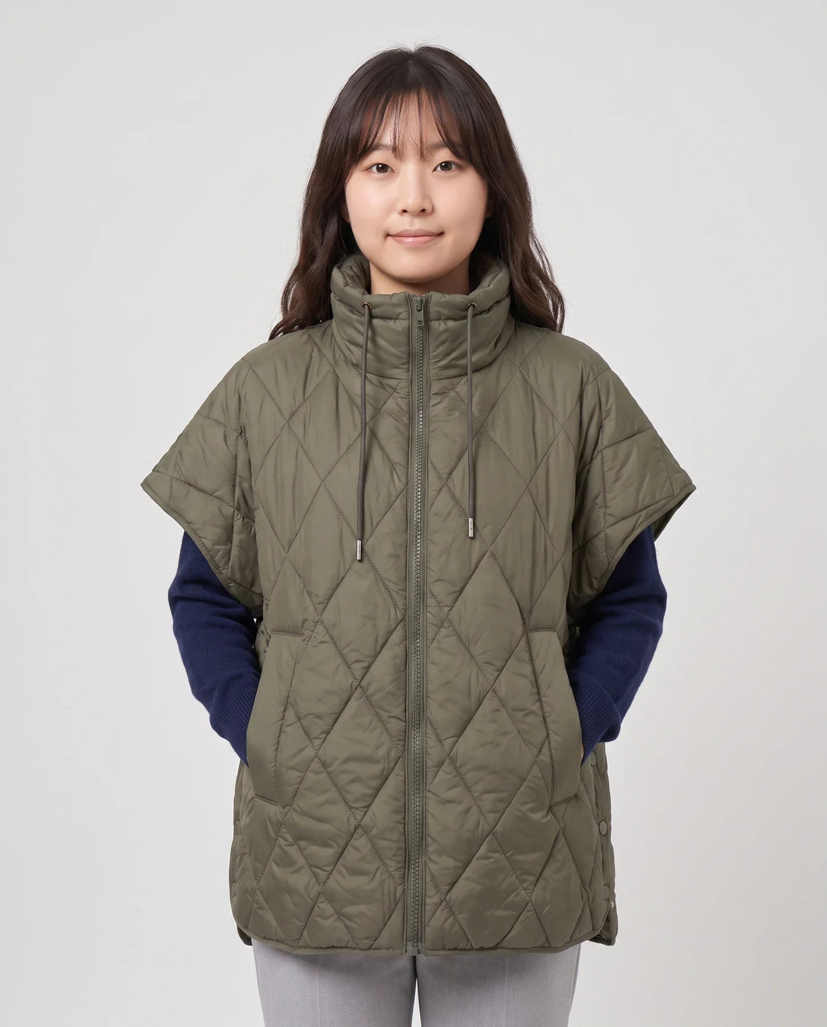 Quilted Cape Gilet with Drawcord Collar