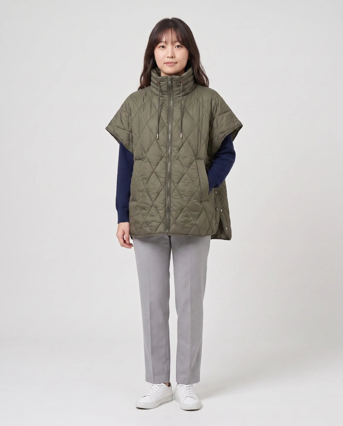 Quilted Cape Gilet with Drawcord Collar