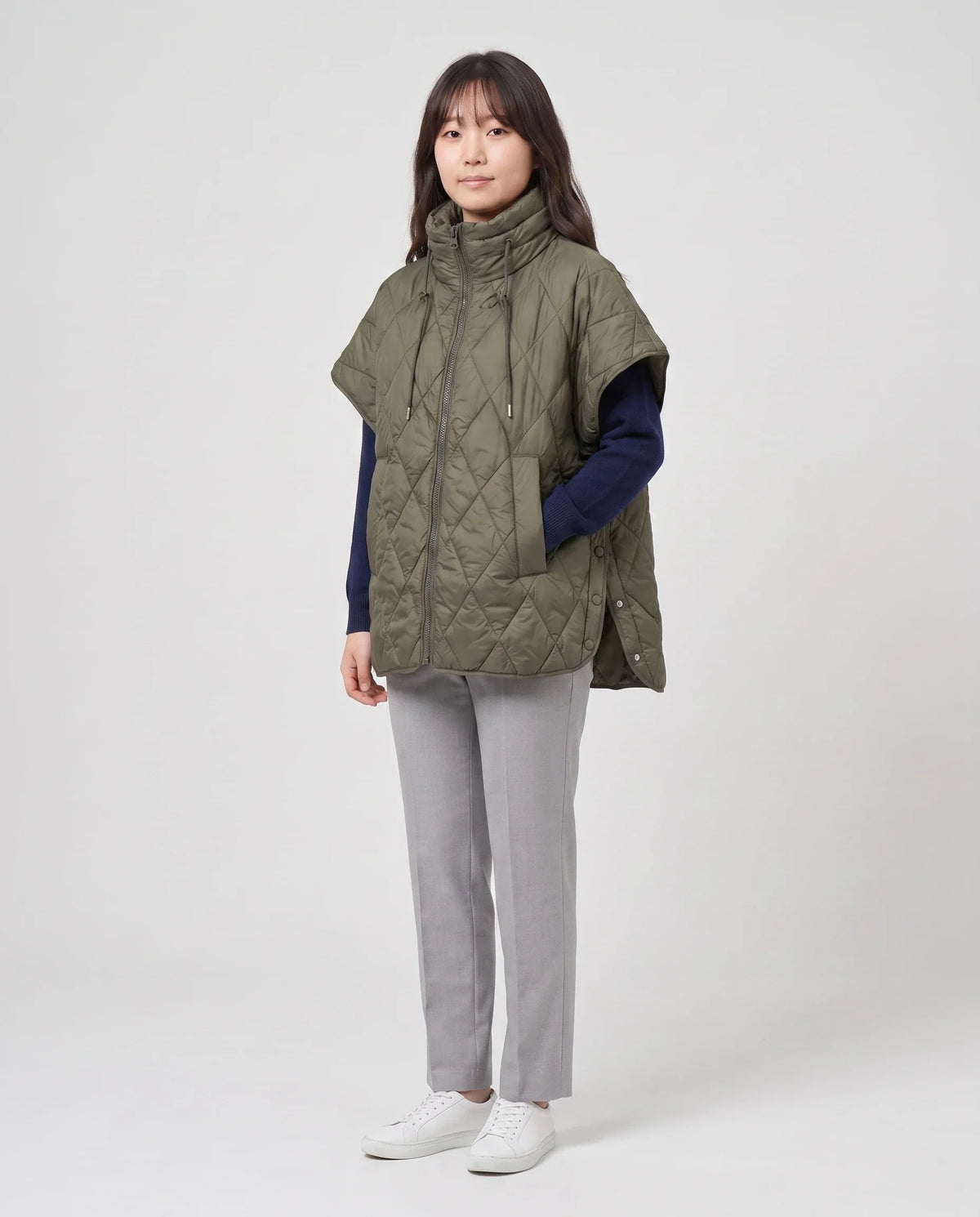 Quilted Cape Gilet with Drawcord Collar