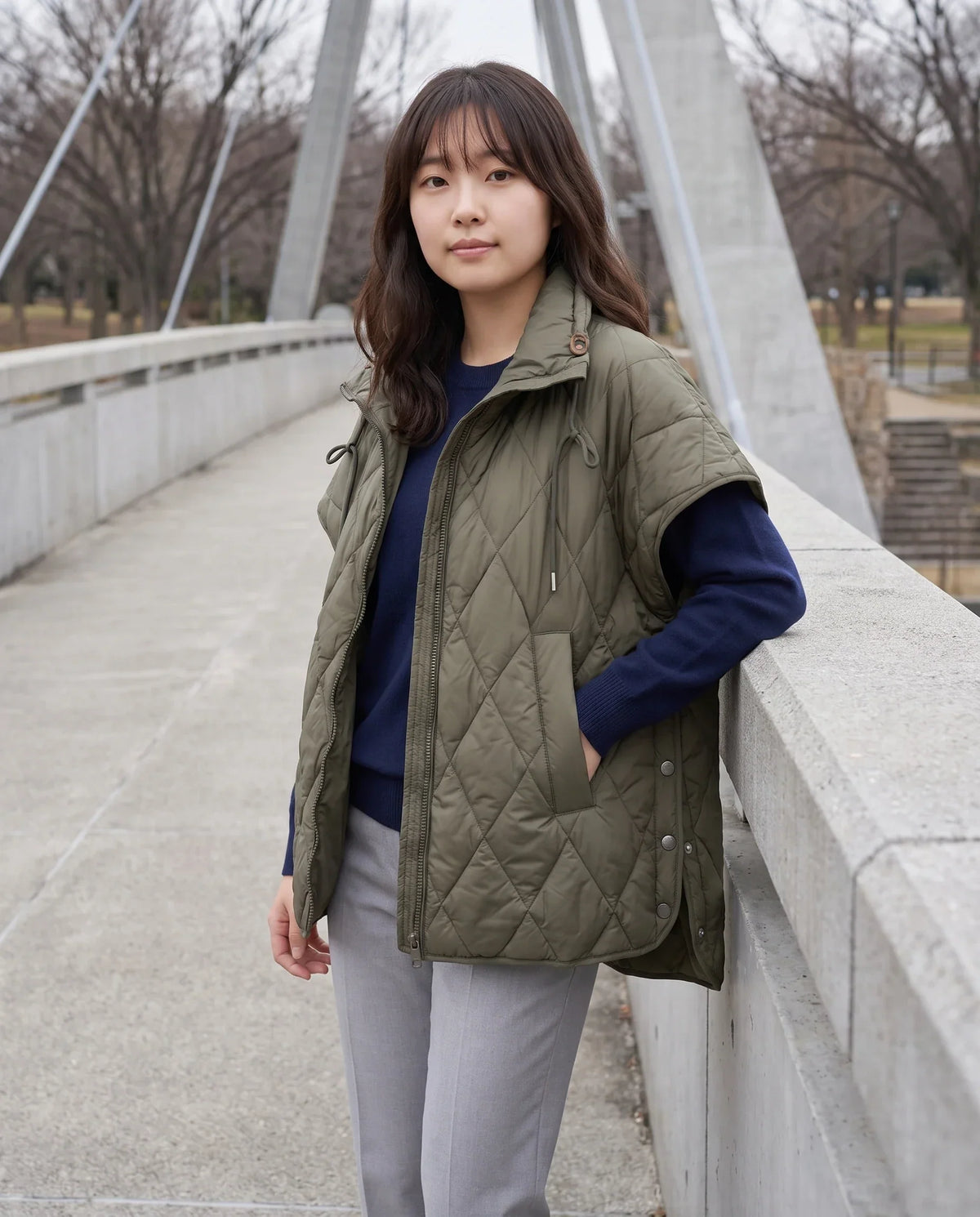 Quilted Cape Gilet with Drawcord Collar