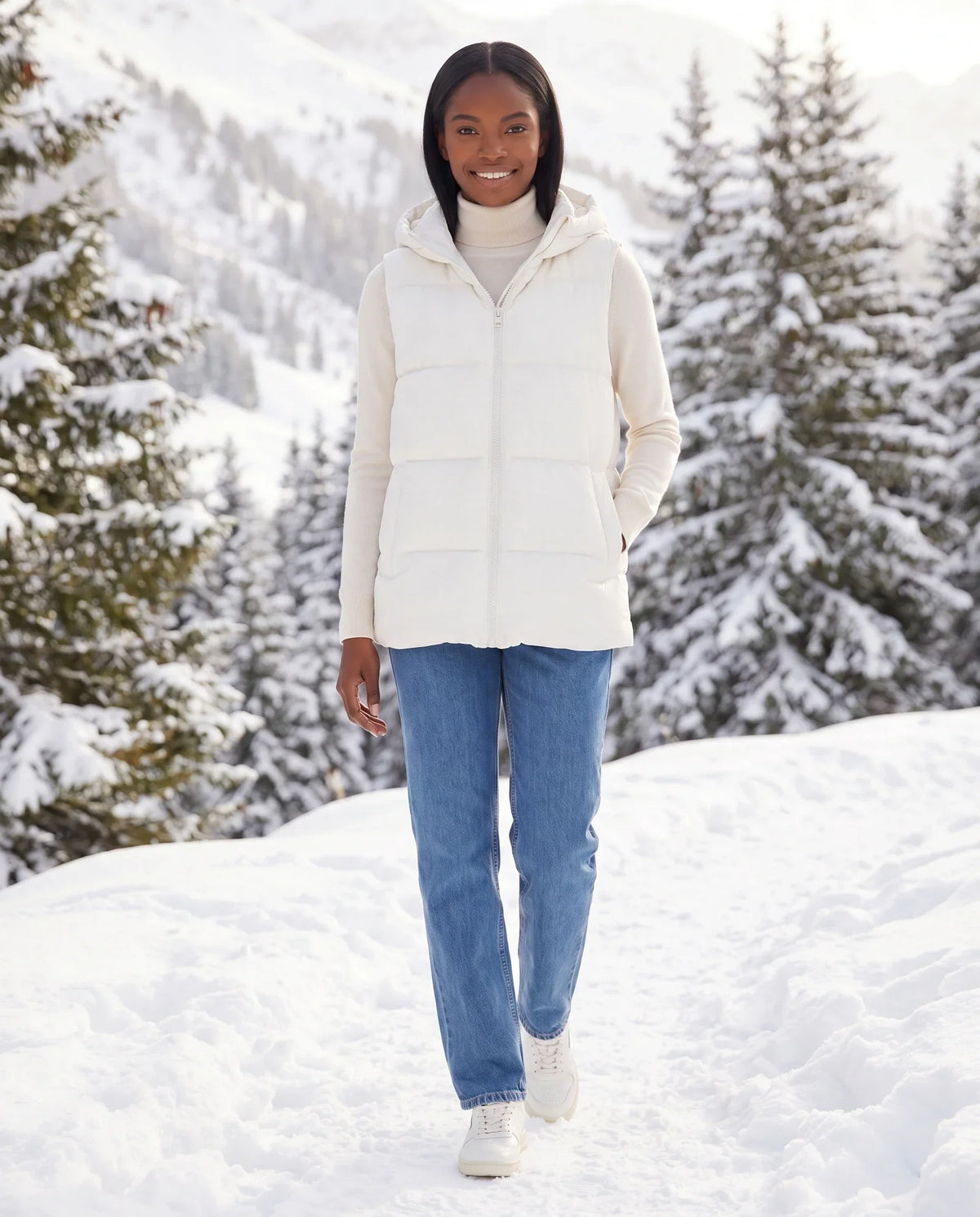 Thick Quilted Hooded Puffer Gilet with Zip