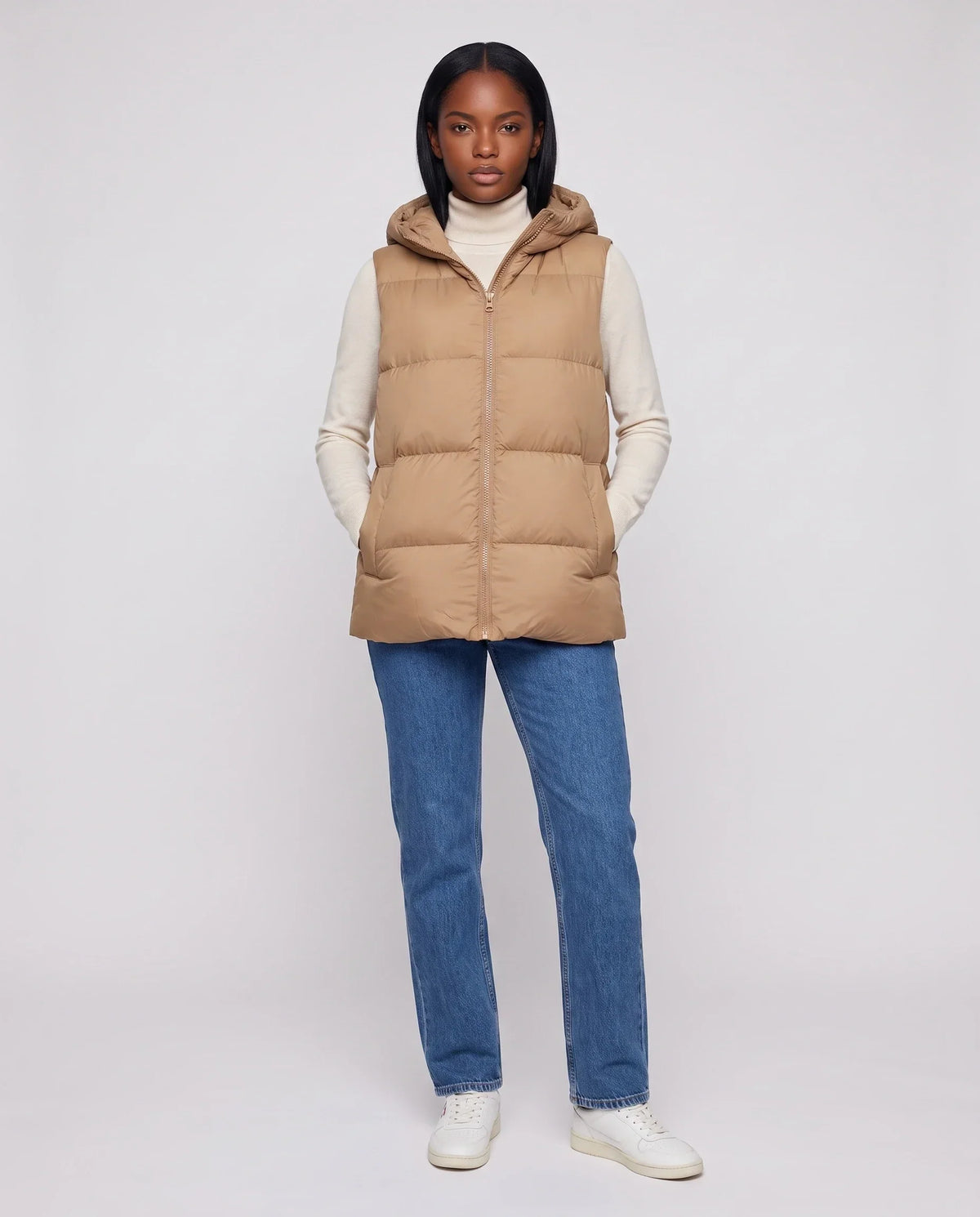 Thick Quilted Hooded Puffer Gilet with Zip