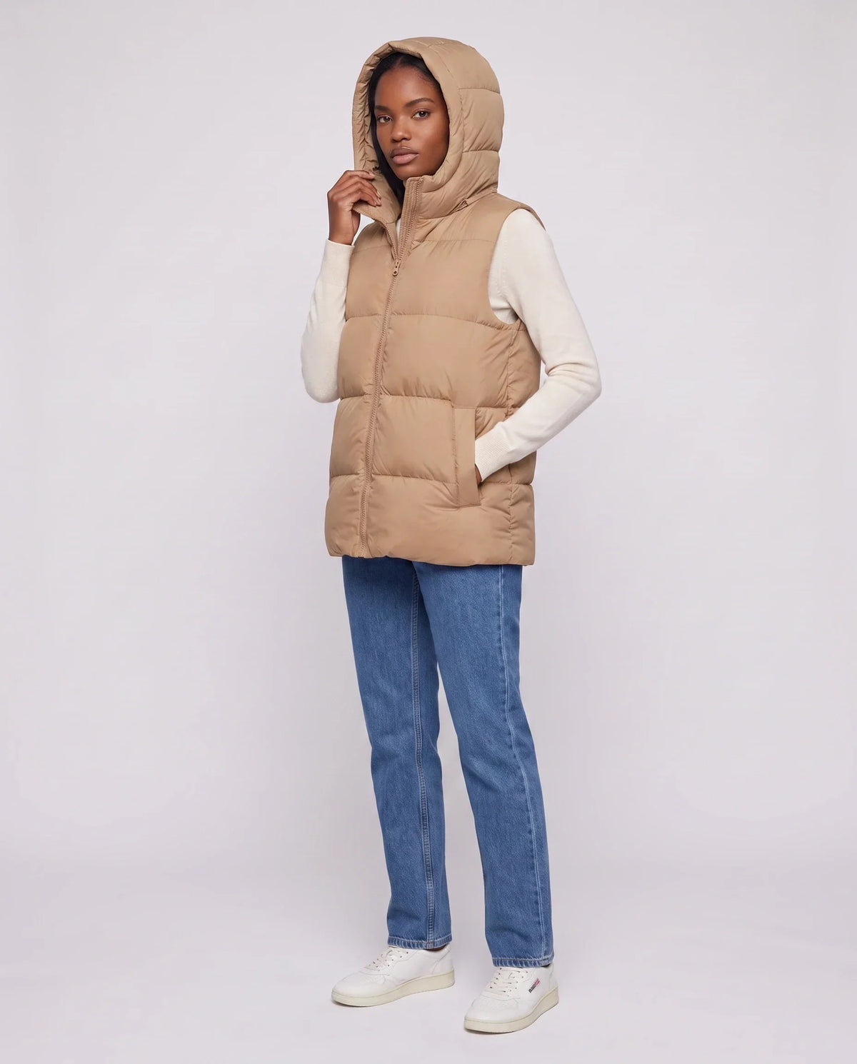 Thick Quilted Hooded Puffer Gilet with Zip