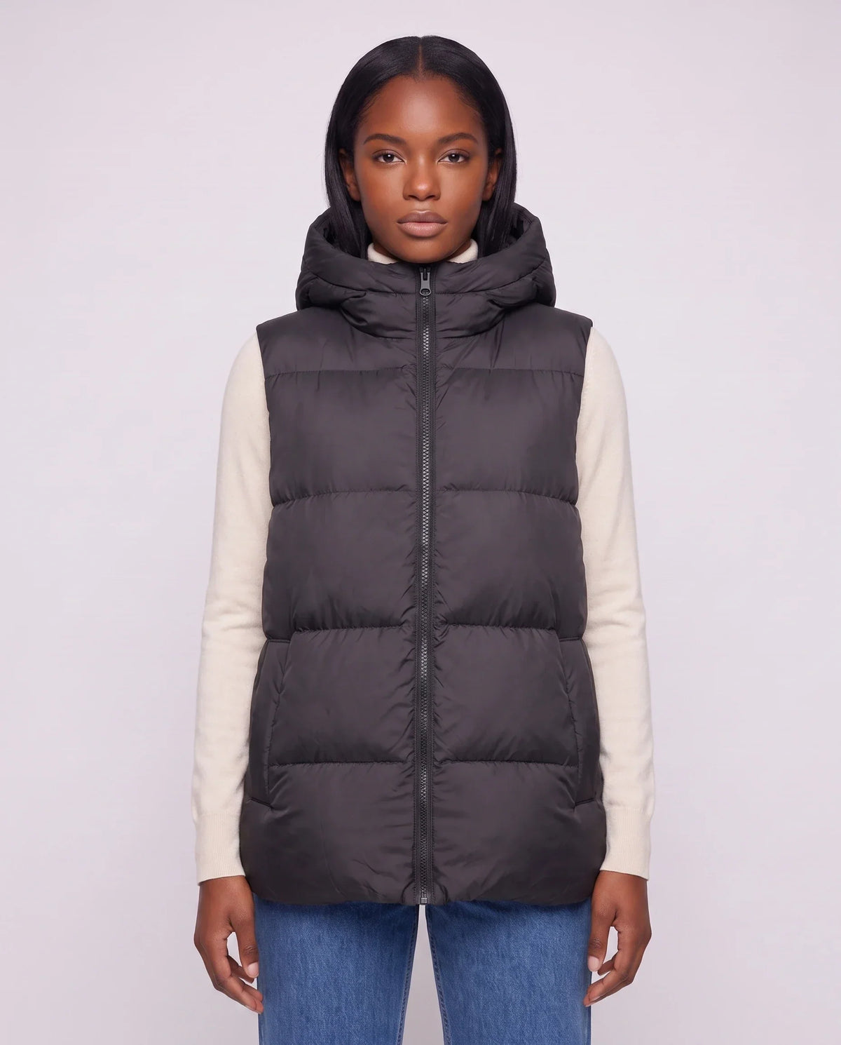 Thick Quilted Hooded Puffer Gilet with Zip