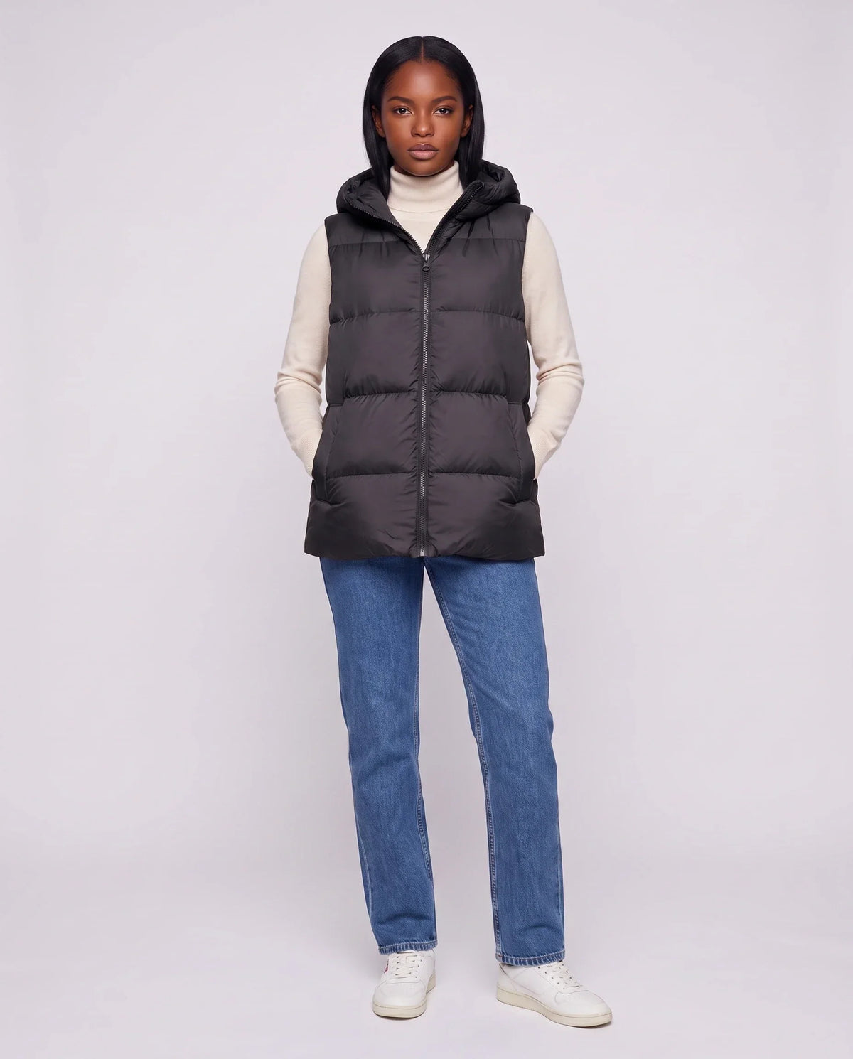 Thick Quilted Hooded Puffer Gilet with Zip