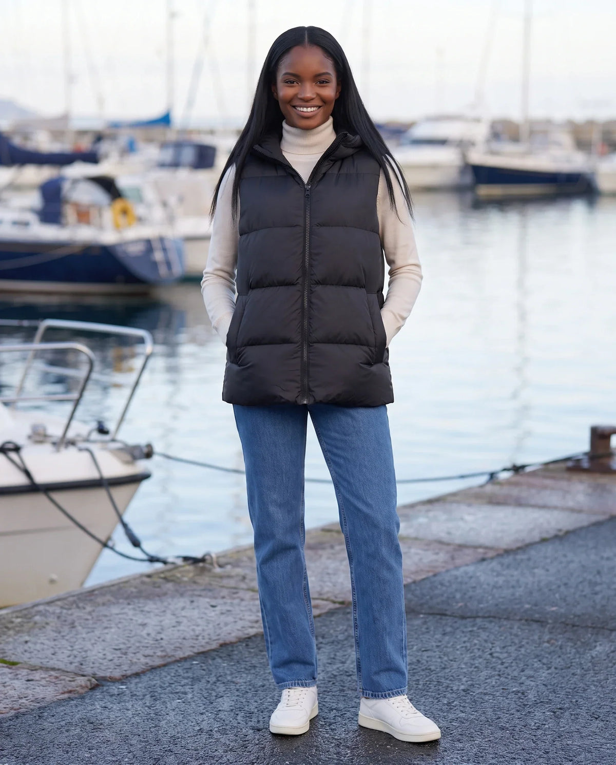 Thick Quilted Hooded Puffer Gilet with Zip