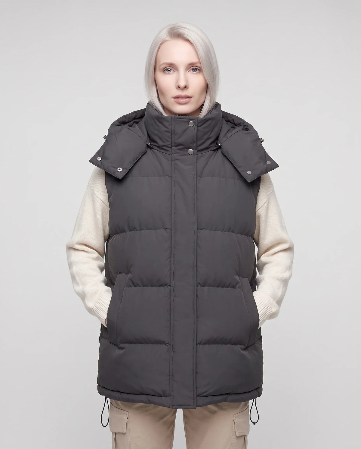 Oversized Puffer Gilet with Detachable Hood