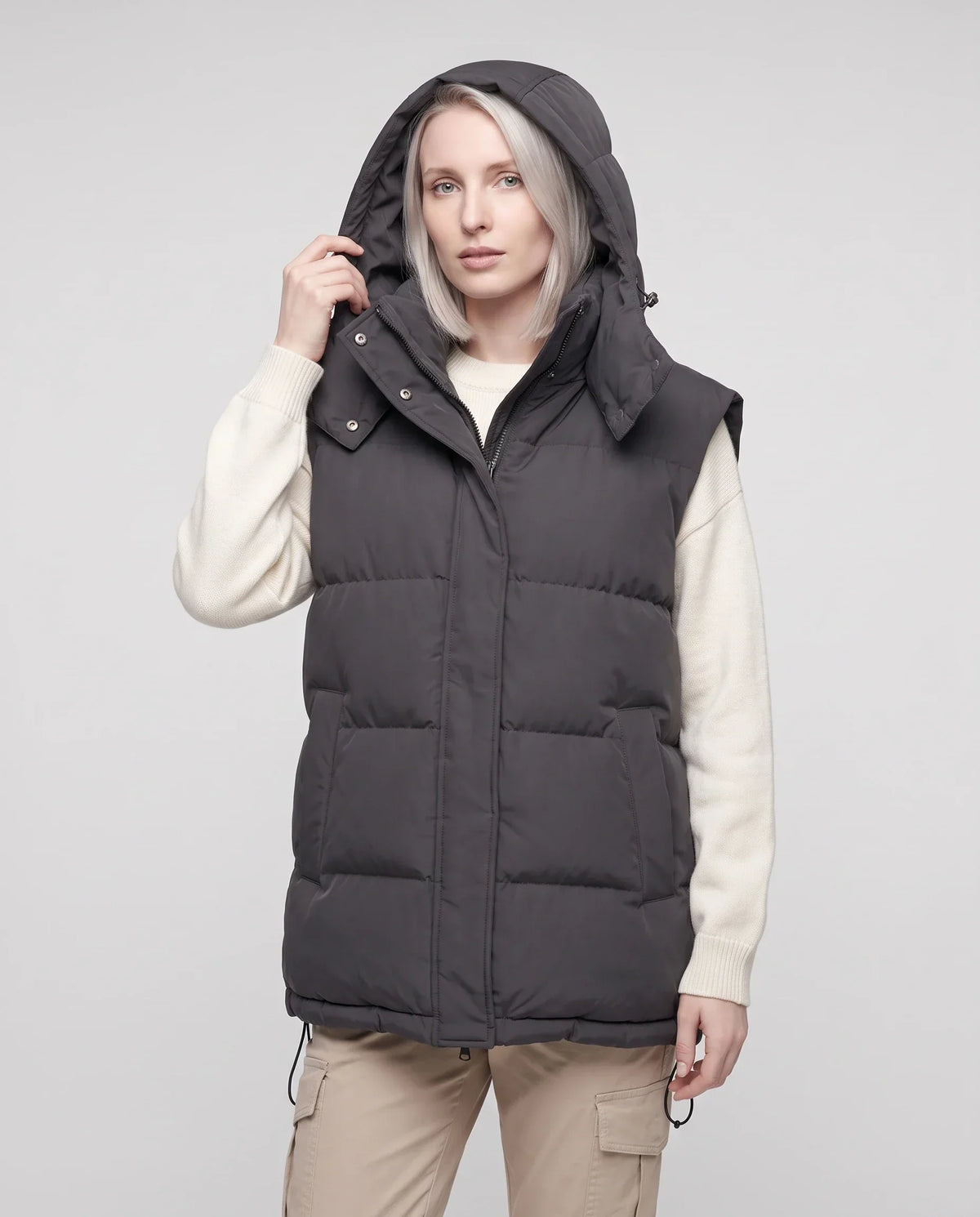 Oversized Puffer Gilet with Detachable Hood