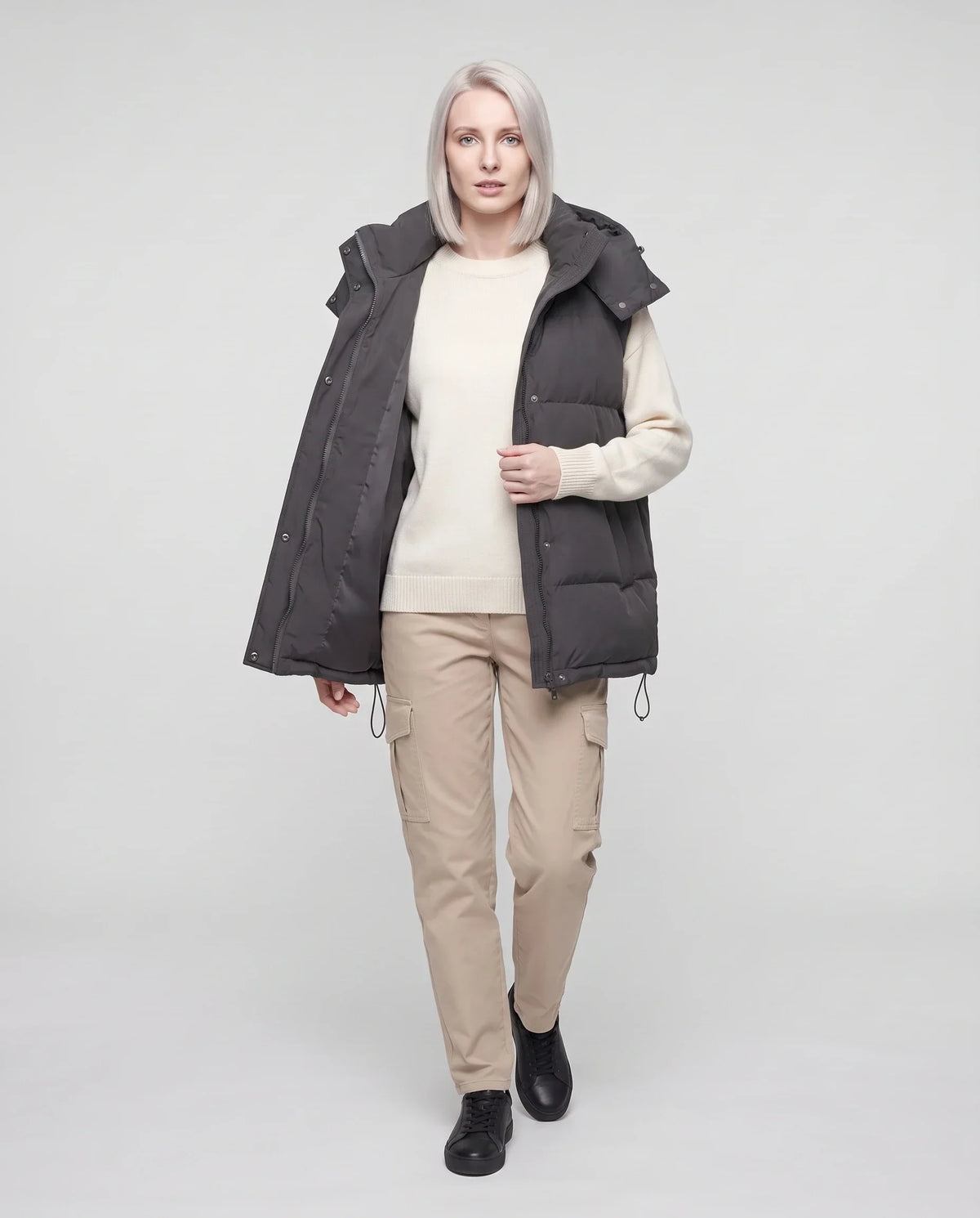 Oversized Puffer Gilet with Detachable Hood
