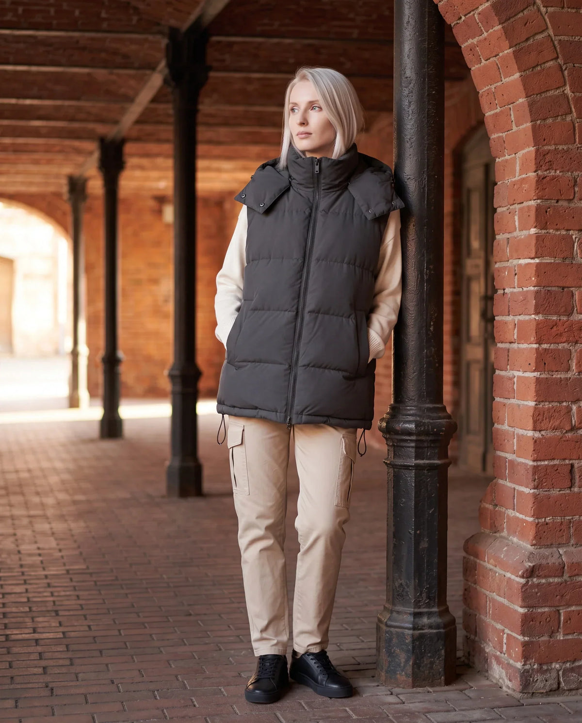 Oversized Puffer Gilet with Detachable Hood