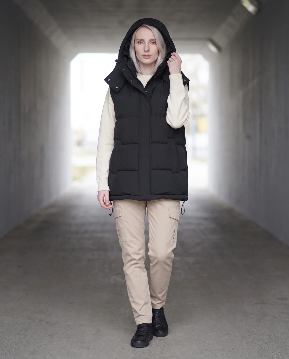 Oversized Puffer Gilet with Detachable Hood