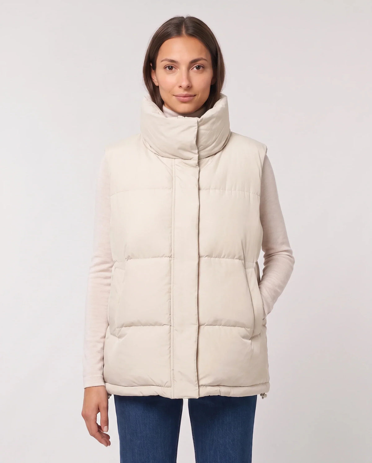 Oversized Quilted Puffer Gilet with High Funnel Collar