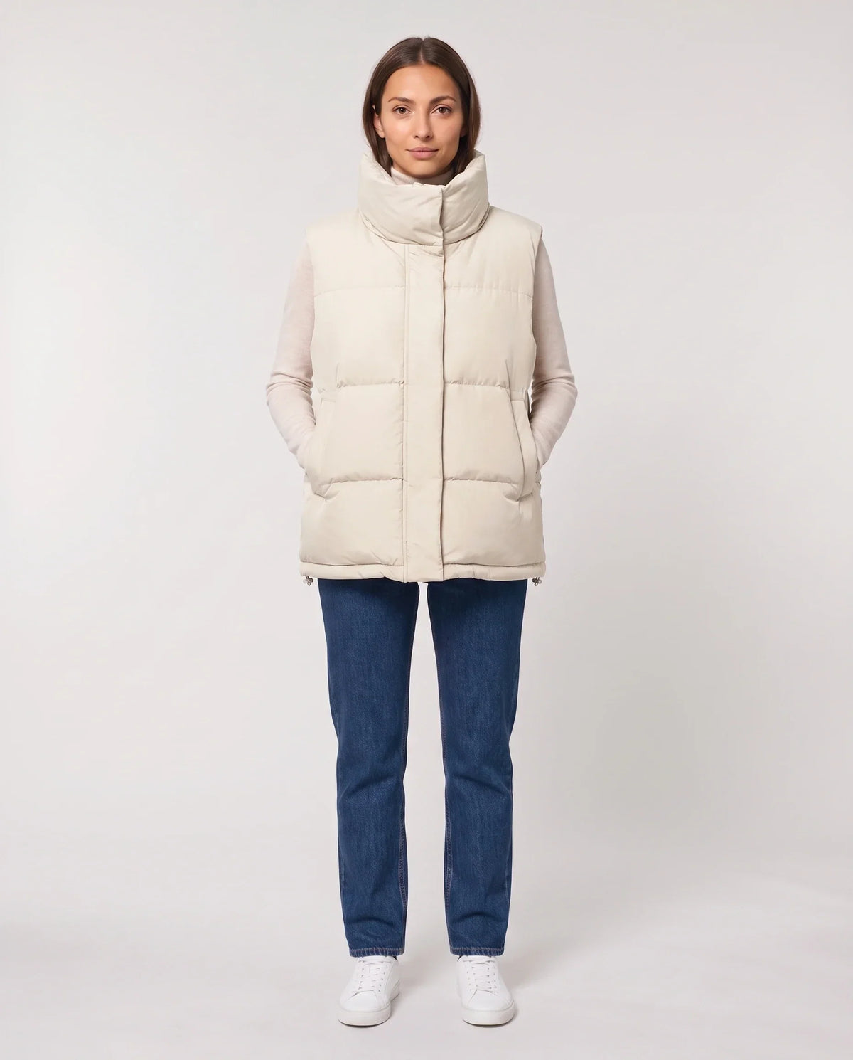 Oversized Quilted Puffer Gilet with High Funnel Collar