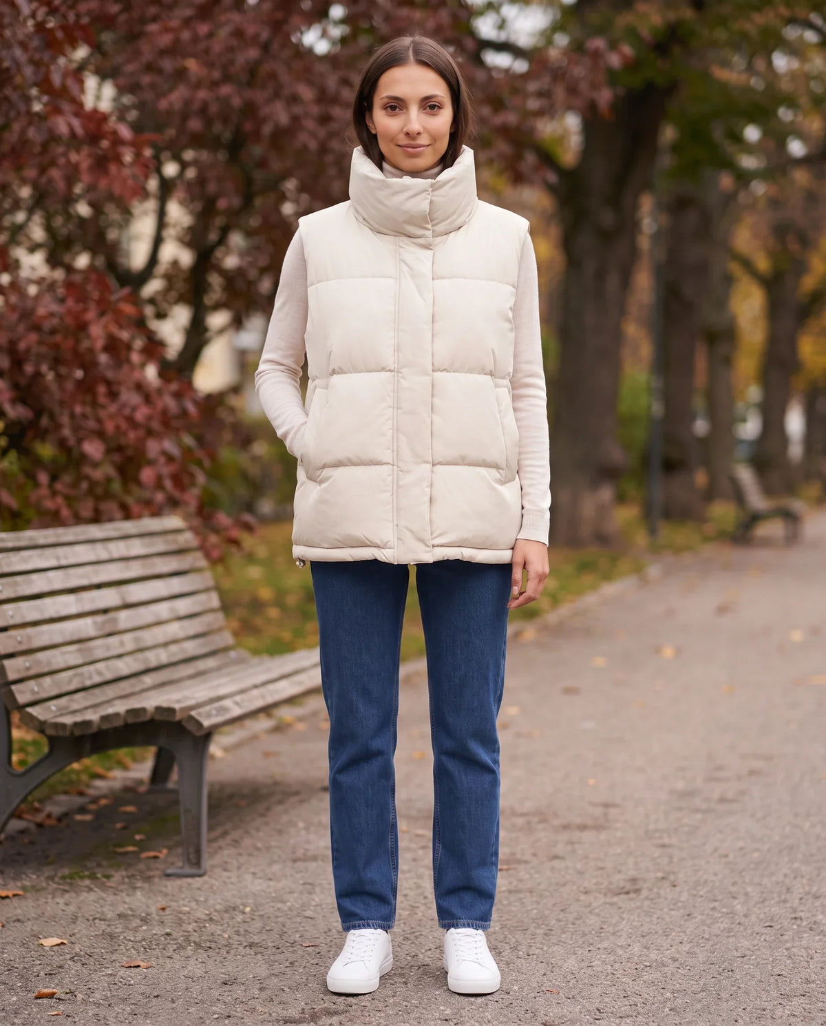 Oversized Quilted Puffer Gilet with High Funnel Collar