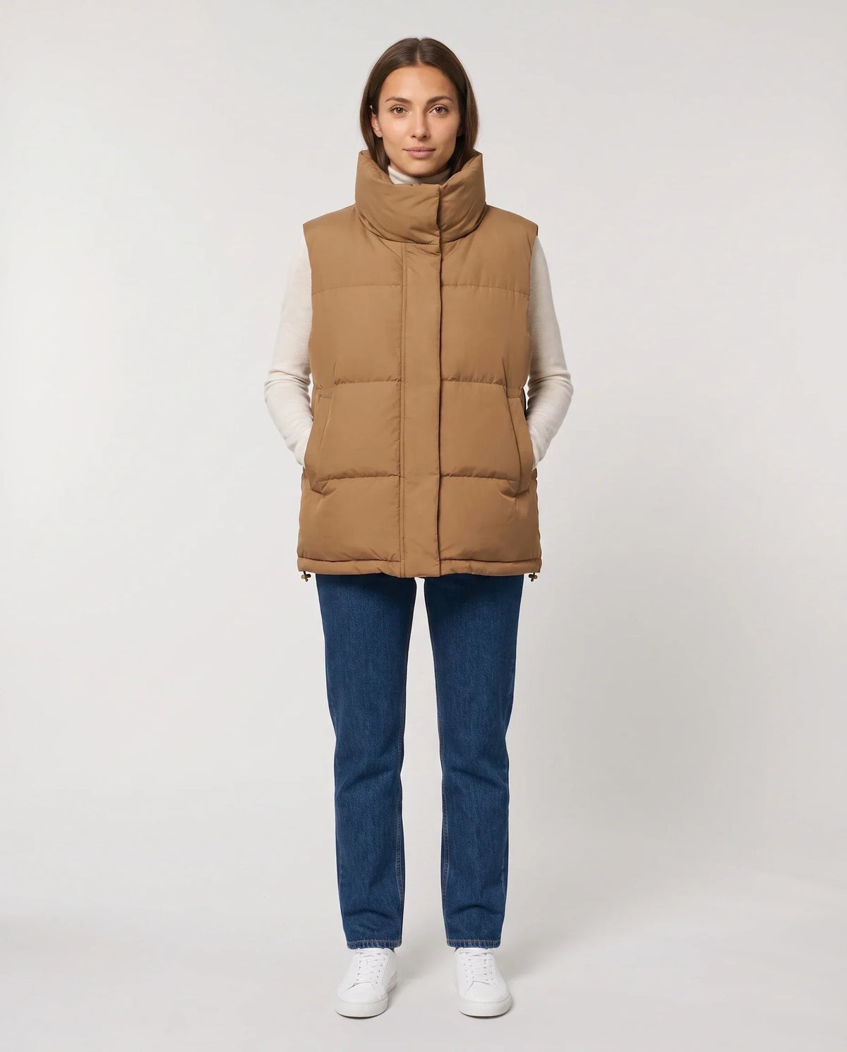 Oversized Quilted Puffer Gilet with High Funnel Collar