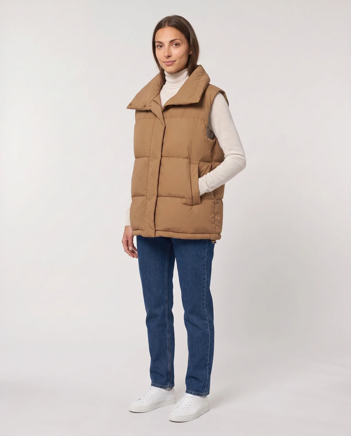 Oversized Quilted Puffer Gilet with High Funnel Collar