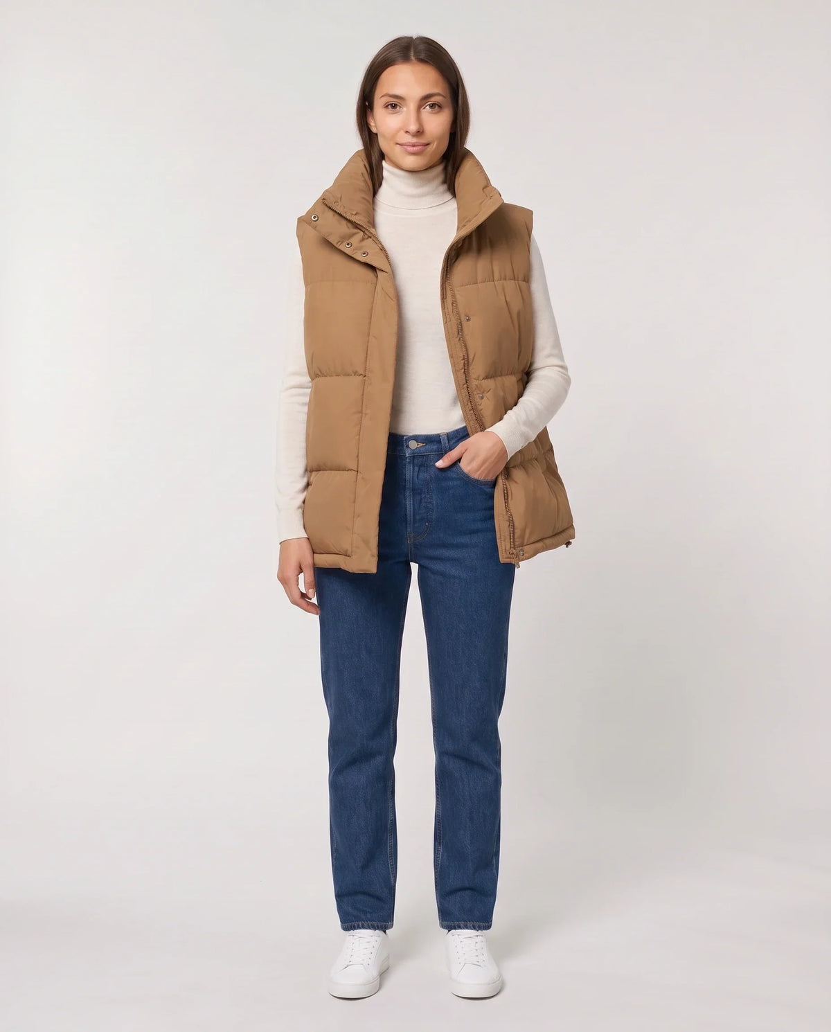 Oversized Quilted Puffer Gilet with High Funnel Collar