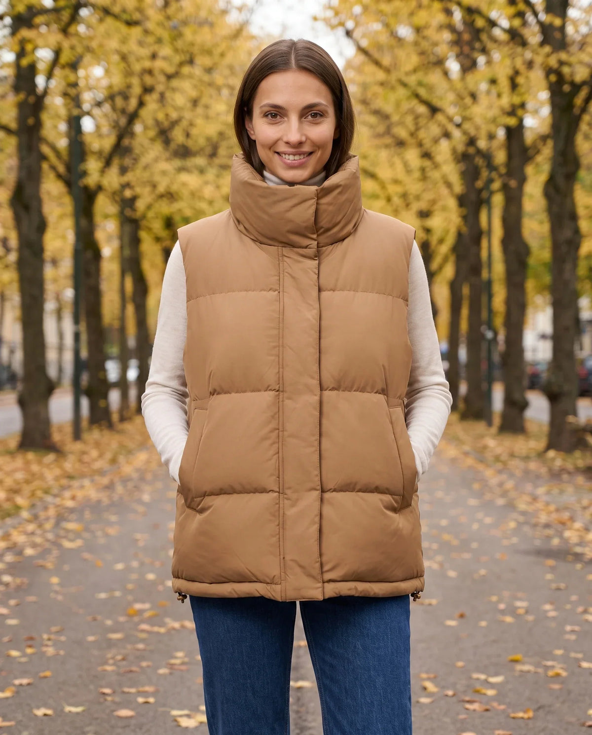 Oversized Quilted Puffer Gilet with High Funnel Collar