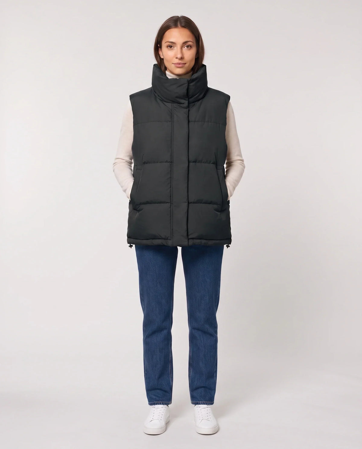 Oversized Quilted Puffer Gilet with High Funnel Collar