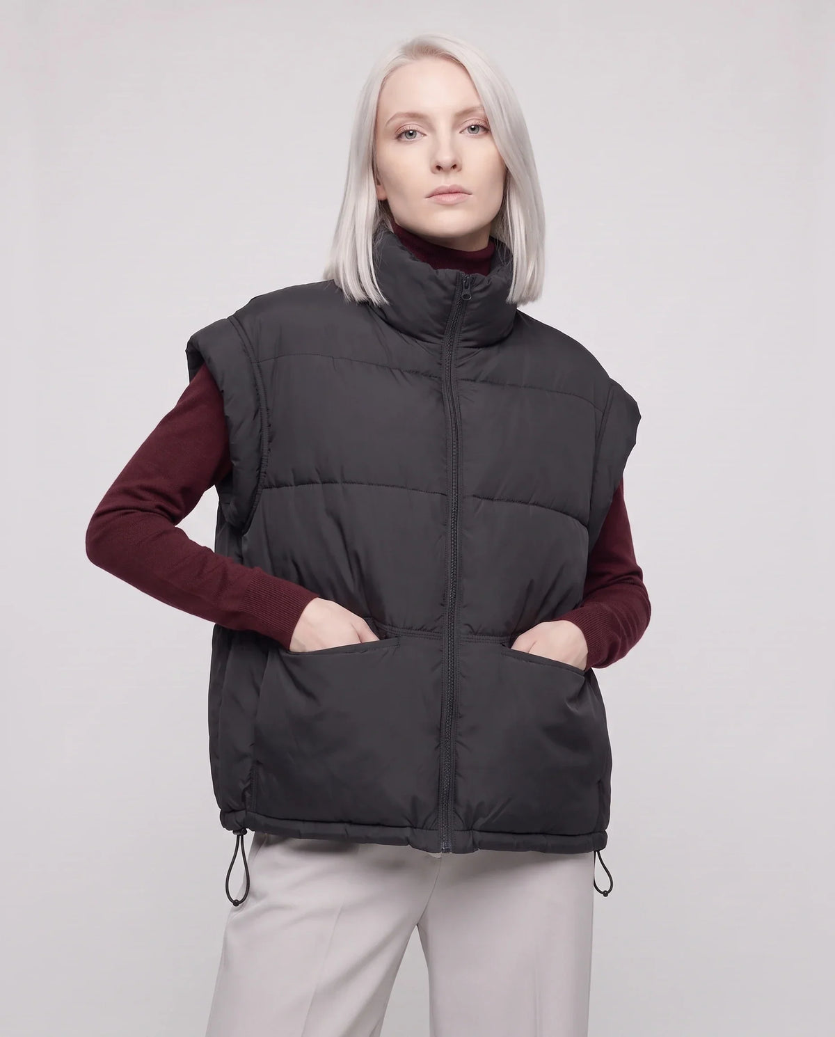 Short Quilted Puffer Gilet with Patch Pockets