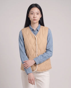 Sherpa-Lined Quilted Gilet with V-Neck