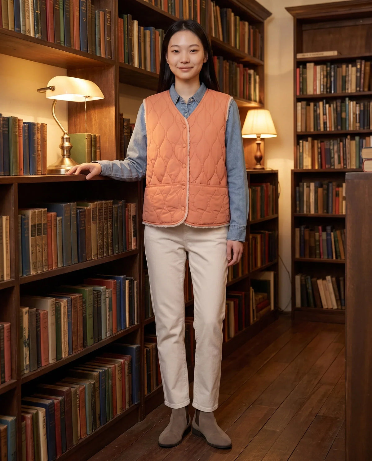 Sherpa-Lined Quilted Gilet with V-Neck