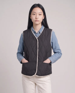 Sherpa-Lined Quilted Gilet with V-Neck