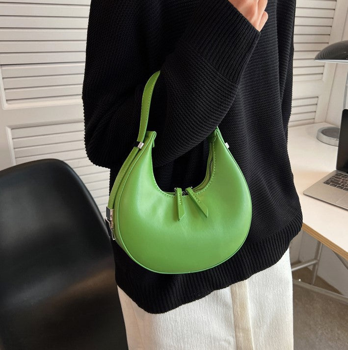 Crescent Bag Faux Leather with Zip and Silver-Tone Hardware