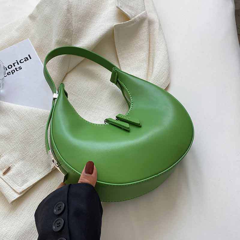 Crescent Bag Faux Leather with Zip and Silver-Tone Hardware