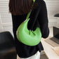 Crescent Bag Faux Leather with Zip and Silver-Tone Hardware