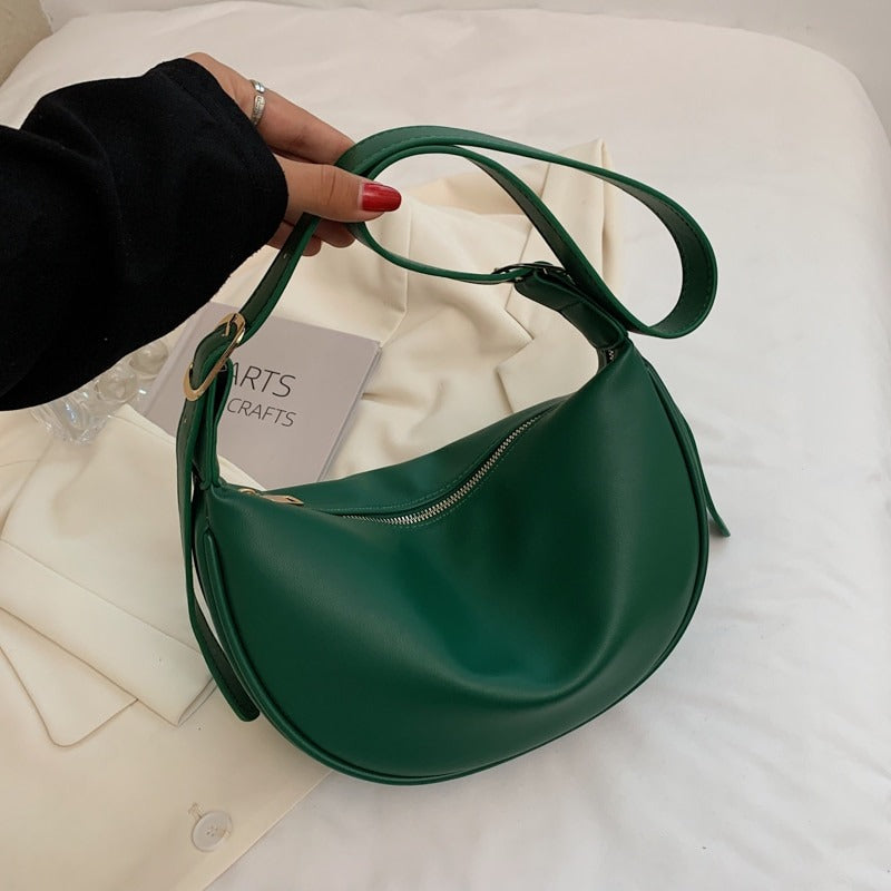 Crescent Bag Faux Leather with Zip and Adjustable Strap