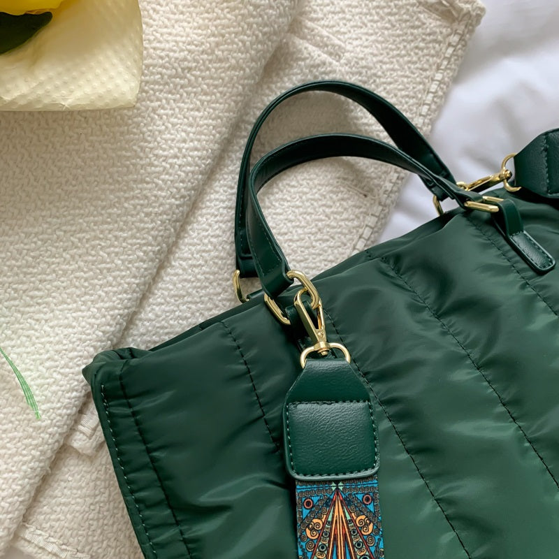 Tote Bag Quilted Cotton Nylon with Top Handles and Canvas Strap