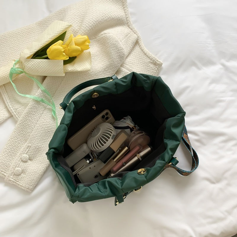 Tote Bag Quilted Cotton Nylon with Top Handles and Canvas Strap