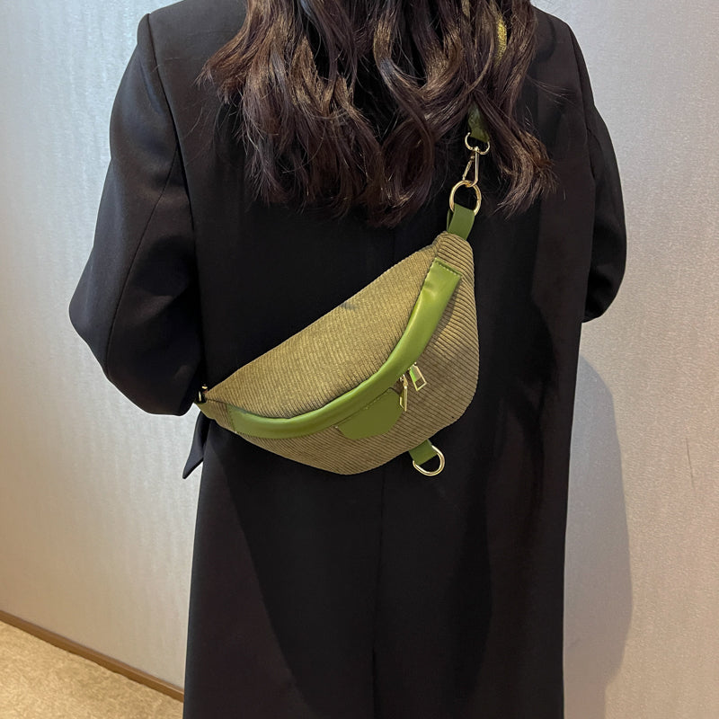 Belt Bag Corduroy with Faux Leather Trim and Removable Strap