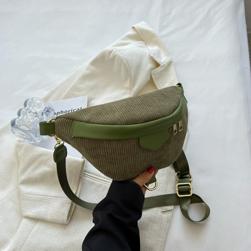 Belt Bag Corduroy with Faux Leather Trim and Removable Strap