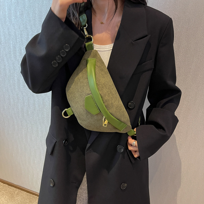 Belt Bag Corduroy with Faux Leather Trim and Removable Strap